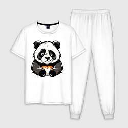 Пижама хлопковая мужская Милая панда лежит, цвет: белый