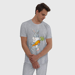 Пижама хлопковая мужская Мультяшный заяц с морковкой, цвет: меланж — фото 2