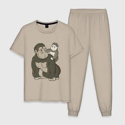 Пижама хлопковая мужская Мультяшная горилла с детенышем, цвет: миндальный