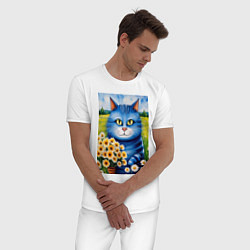 Пижама хлопковая мужская Мартовский кот, цвет: белый — фото 2