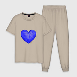 Пижама хлопковая мужская Синее сердце нарисованное карандашами, цвет: миндальный