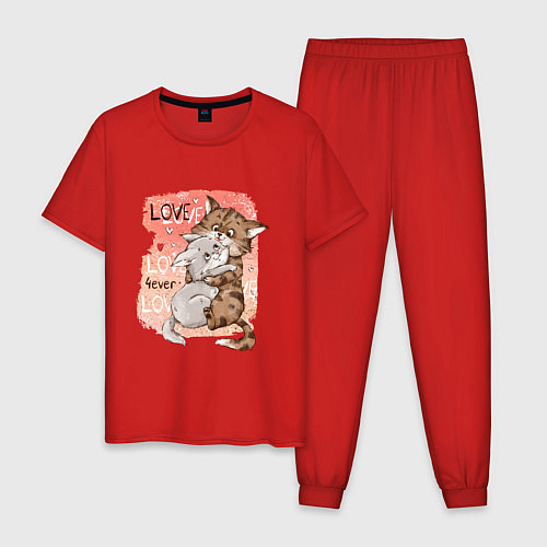 Мужская пижама Влюбленные мультяшные коты / Красный – фото 1