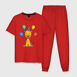 Пижама хлопковая мужская Праздник у жирафа, цвет: красный