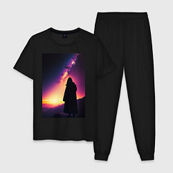 Пижама хлопковая мужская Млечный путь и путник, цвет: черный