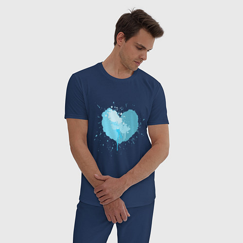 Мужская пижама Сердце бирюзовое из капель и брызг / Тёмно-синий – фото 3