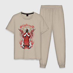 Пижама хлопковая мужская Slipknot на фоне антихриста, цвет: миндальный