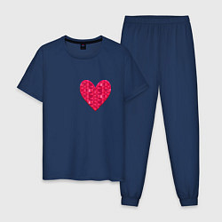Пижама хлопковая мужская Сердца с текстурным пикселем, цвет: тёмно-синий