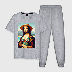 Мужская пижама Мона Лиза в купальнике и шляпе на пляже