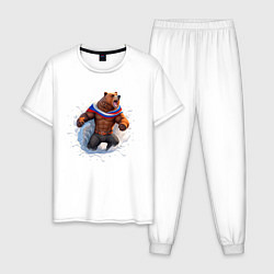Пижама хлопковая мужская Пробуждение медведя, цвет: белый