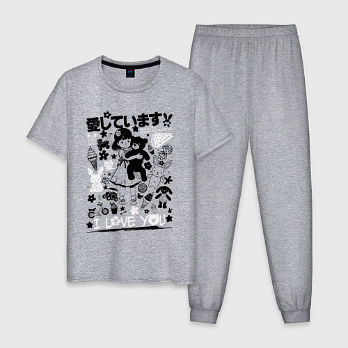 Мужская пижама MoMo - девочка с плюшевым медведем 2 / Меланж – фото 1