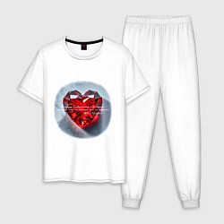 Пижама хлопковая мужская Красное хрустальное сердце горит - стих Пушкина, цвет: белый