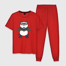 Пижама хлопковая мужская Панда с нунчаками, цвет: красный