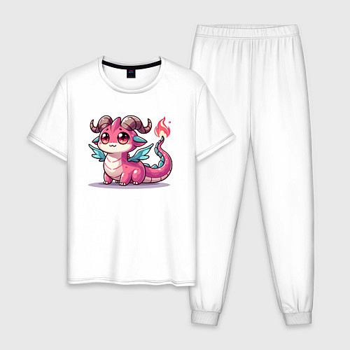Мужская пижама Милый розовый дракончик / Белый – фото 1