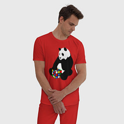 Пижама хлопковая мужская Панда с кубиком, цвет: красный — фото 2