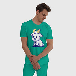 Пижама хлопковая мужская Козлёнок, цвет: зеленый — фото 2