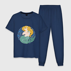 Пижама хлопковая мужская Спящая русалка, цвет: тёмно-синий