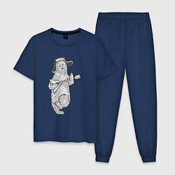 Пижама хлопковая мужская Мишутка с балалайкой, цвет: тёмно-синий