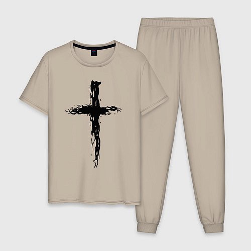 Мужская пижама Крест волнистый графика / Миндальный – фото 1