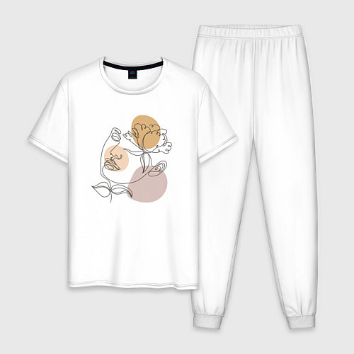 Мужская пижама Девушка с цветами лайн арт / Белый – фото 1