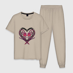 Пижама хлопковая мужская Пиксельное сердце, цвет: миндальный