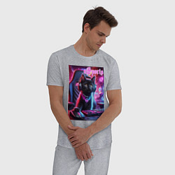 Пижама хлопковая мужская Чёрный котёнок - киберспорт, цвет: меланж — фото 2