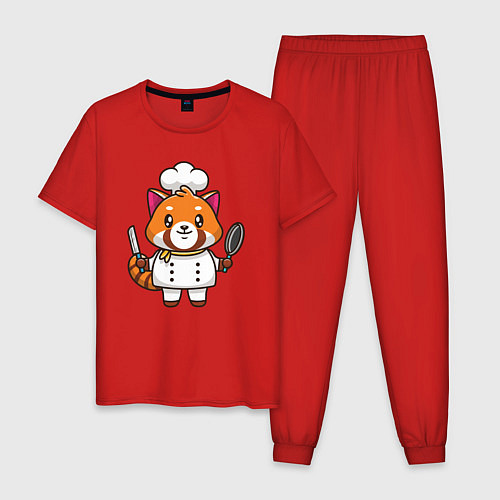 Мужская пижама Красная панда повар / Красный – фото 1