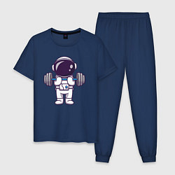 Пижама хлопковая мужская Космонавт со штангой, цвет: тёмно-синий