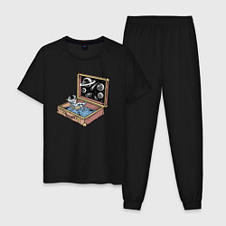Пижама хлопковая мужская Космос в чемодане, цвет: черный