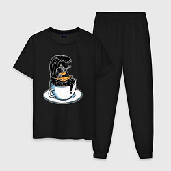 Пижама хлопковая мужская Кофейный серфер, цвет: черный