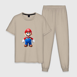 Пижама хлопковая мужская Супер марио - король грибного королевства, цвет: миндальный