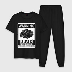 Пижама хлопковая мужская Warning - high brain activity, цвет: черный