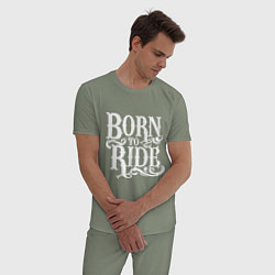 Пижама хлопковая мужская Born to ride - рожденный ездить, цвет: авокадо — фото 2