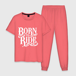 Пижама хлопковая мужская Born to ride - рожденный ездить, цвет: коралловый