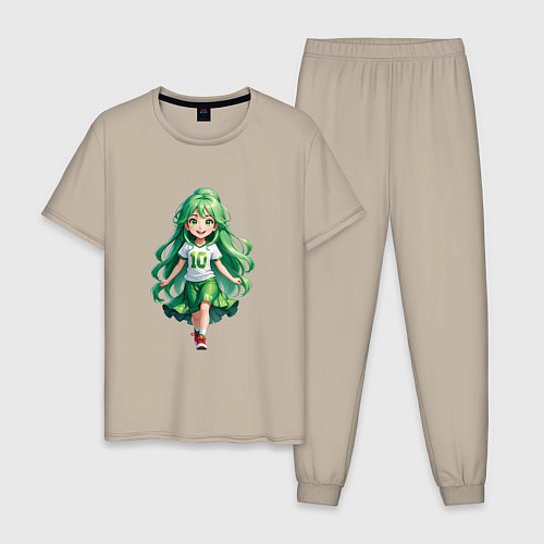 Мужская пижама Девочка с зелеными волосами / Миндальный – фото 1