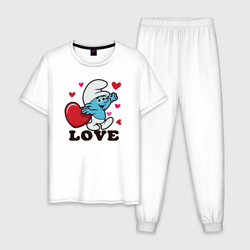 Мужская пижама Смурфик на День святого Валентина / Белый – фото 1