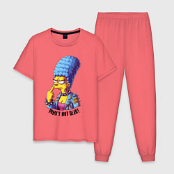 Пижама хлопковая мужская Marge Simpson - punks not dead motto, цвет: коралловый