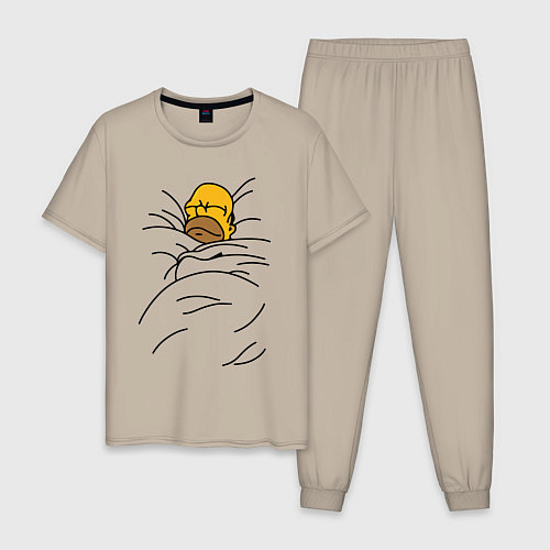 Мужская пижама Гомер в кровати / Миндальный – фото 1
