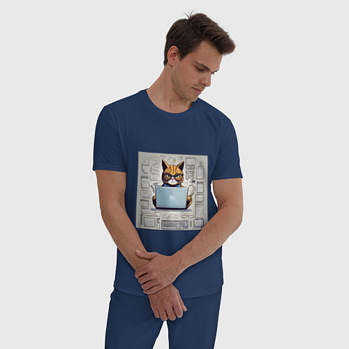 Мужская пижама Кот программист за ноутбуком / Тёмно-синий – фото 3
