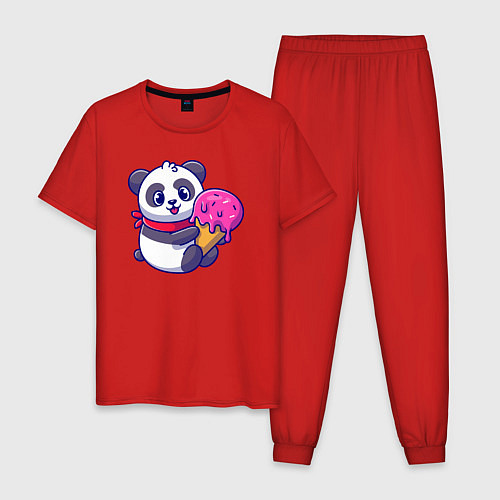 Мужская пижама Панда и мороженое / Красный – фото 1