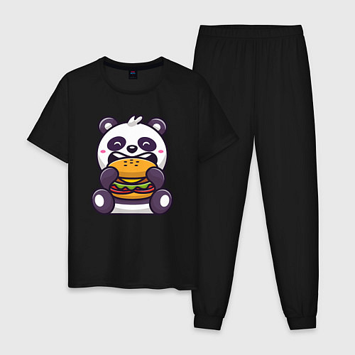 Мужская пижама Панда ест гамбургер / Черный – фото 1