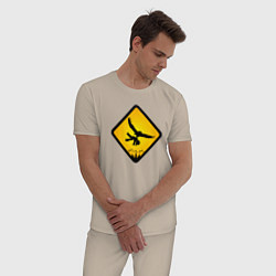 Пижама хлопковая мужская Знаки опасности- совы, цвет: миндальный — фото 2