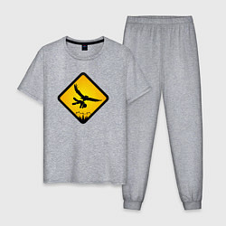 Пижама хлопковая мужская Знаки опасности- совы, цвет: меланж