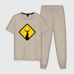 Пижама хлопковая мужская Знаки опасности - зайцелоп, цвет: миндальный