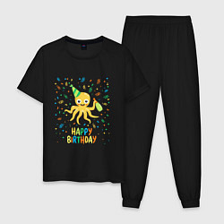 Пижама хлопковая мужская Веселый осминог, цвет: черный