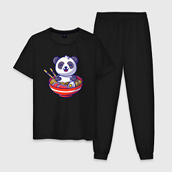Пижама хлопковая мужская Панда ест рамен, цвет: черный