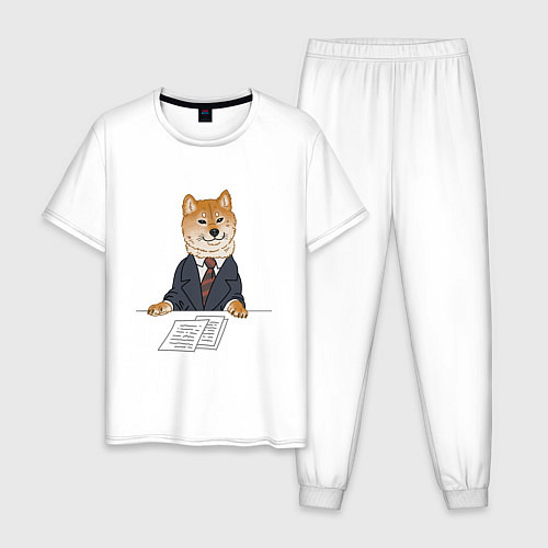 Мужская пижама Деловой сиба ину, мем / Белый – фото 1