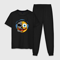 Пижама хлопковая мужская Музыкальный смайлик, цвет: черный
