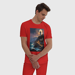 Пижама хлопковая мужская Маяк у обрыва, цвет: красный — фото 2