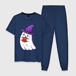 Пижама хлопковая мужская Добрый призрак, цвет: тёмно-синий