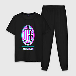 Пижама хлопковая мужская AC Milan FC в стиле glitch, цвет: черный